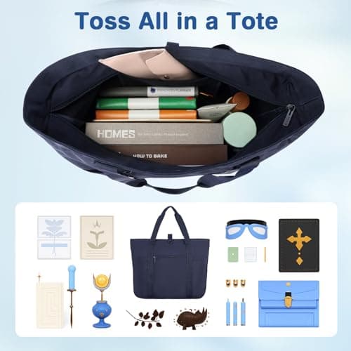 Voova Tote Bag for Women, Large Capacity Tote Bag with Zipper, Foldable Shoulder Bag Handbag for Work,Travel,Shopping,Beach view 2