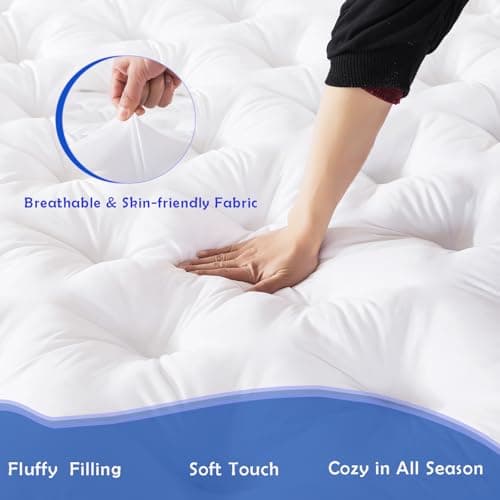 WhatsBedding 5 Inch Memory Foam Mattress Topper Queen for Back Pain, Filled with Flfuffy Soft Breathable Stuffing, Thick Supportive Pillow Top Queen Mattress Topper view 4