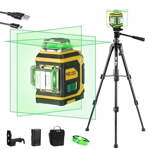 PREXISO Rechargeable 360° Self Leveling Green Laser Level with Tripod, Magnetic Base, Glasses - For Construction, Tile, Home Renovation — image 1