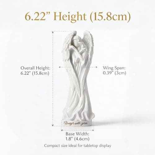 Resin Angel Figurine, Hand-Painted Cherub Guardian Statue, Tabletop Ornament for Home Office Shelves, Sympathy Remembrance Desktop Decor - 6.22inch view 2
