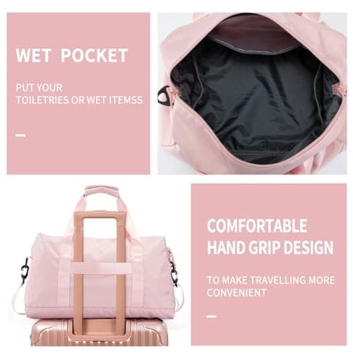 Travel Duffle Bag,Sport Gym Bag for Men And Women with Wet Pocket,Weekender Bag Carry On Tote Bags for Airplane PINK view 3