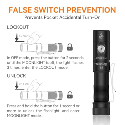 TUNENGE S5 1400 Lumens Mini Flashlight Rechargeable- Super Bright LED Pocket Light with Magnet & Clip, Red/Orange Diffuser,Small AA EDC Flashlight for Outdoor, Camping, Hiking, Emergency view 3