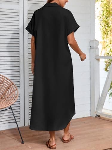 Wenrine Womens Summer Shirt Dress Casual Short Sleeve Button Maxi Dresses Beach Cover Up with Pockets view 6