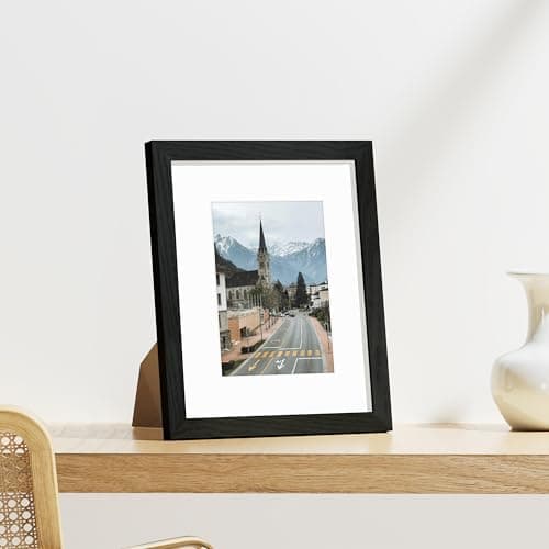 Vittanly 8x10 Picture Frames Set of 9, Shatter Resistant Plexiglass, Display 5x7 Pictures with Mat or 8x10 without Mat, Photo Frames for Wall or Tabletop, Engineered Wood, Black view 2