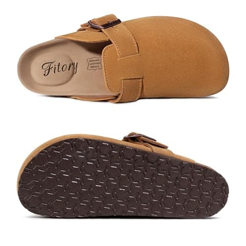 FITORY Women's Genuine Suede Clogs with Arch Support & Adjustable Buckle – Comfort Cork Footbed for Indoor and Outdoor Size 5-11 view 5