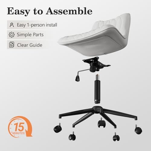 Bananister Armless Office Chair, Desk Chair No Arms, Adjustable Swivel Rolling Task Chair with Wheels, Faux Leather Upholstered, Compact for Small Space Home Office & Bedroom Vanity, White view 3