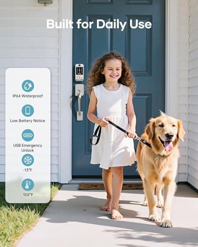 Wi-Fi Front Door Lock Set - HEANTLE Smart Locks for Front Door Built-in WiFi Keyless Entry Deadbolt with Handle Set Fingerprint Smart Electronic Deadbolt, Works with Alexa & Google Assistant Silver view 5