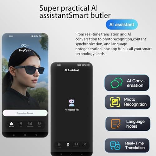 ROZEUS Al Smart Glasses with 4K HD Camera - Video Recording Glasses with Audio, Bluetooth Sunglasses with Camera forMen, Real-Time Translation, Hands-Free Music&Calls, Outdoor Sports Travel (Black) view 2