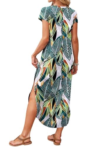 RUMIA Summer Casual Maxi Dresses for Women- Women's V Neck Cap Sleeve Long Sundress with Pockets Beach Vacation view 4