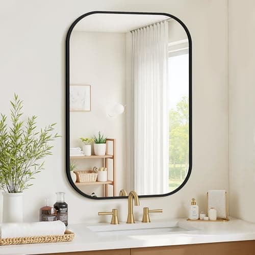 24" x 36" Bathroom Vanity Mirror for Wall, Black | Metal Framed, HD Tempered Glass, Rounded Rectangle Shape, for Over Sink, Bedroom, Entryway, Living Room, Vertical/Horizontal — image 1