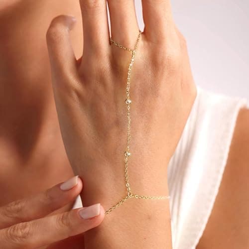 BAYLAY Hand Chain Bracelet, 14K Gold Plated Ring Bracelet Hand Chain Dainty Gold Bracelet for Women Trendy Finger Ring Slave Bracelets Hand Jewelry for Women Summer Beach Boho Gifts Trendy Stuff view 2
