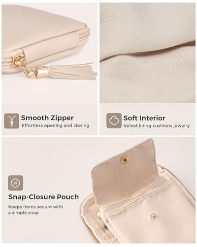 Lolalet Travel Jewelry Case Organizer, Small Jewellery Pouch with Compartments for Storage, Soft Velvet Bag for Traveling Women, Packing for Necklaces, Earrings, Bracelets, Mothers Day Gifts -Oatmeal view 6