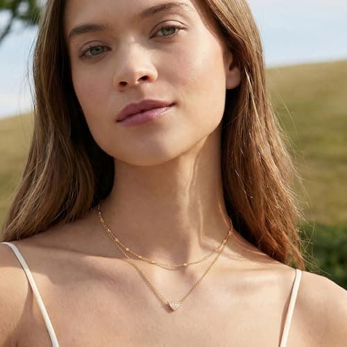 MTMY Dainty Layered Heart Necklace for Women, 14K Gold Plated CZ Love Heart Pendant Choker Necklace with Adjustable Chain Jewelry Gift view 4