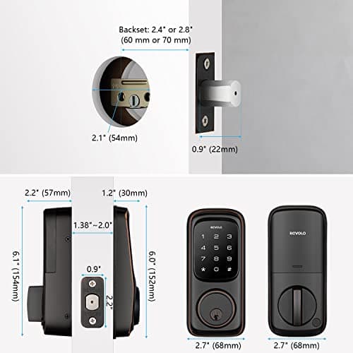 Revolo Keyless Entry Door Lock with Touchscreen Keypads, Electronic Keypad Deadbolt for Front Door, ANSI Grade 2 Certified, All-Metal Construction, Auto Lock, Easy to Install, Oil-Rubbed Bronze view 2