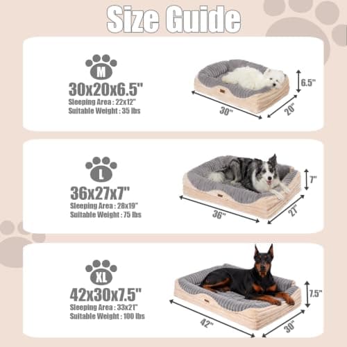 Noocyarn Memory Foam Dog Beds Large Sized, Orthopedic Washable Dog Couch with Waterproof Linings and Removable Cover, Non-Slip Bottom Big Bolster Pet Sofa with Sides for Puppy, Senior Dog, Grey, 36" view 2