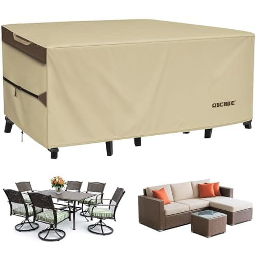 RICHIE Outdoor Patio Furniture Cover - Heavy Duty Waterproof 600D Tough Canvas Protector for Rectangular Table Cover, All-Season Dining Table and Chair Covers (108L x 82W x 28H Inch) view 1