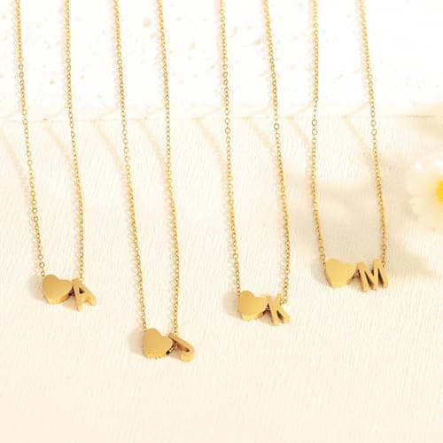 JNZSSWHJJH Heart Initial Necklaces for Women Girls, 18K Gold Plated A-Z Initial Necklace Tiny Heart Necklace Dainty Gold Initial Necklaces for Women Trendy Jewelry Gifts for Teen Girls view 5