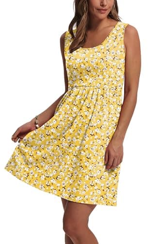 WIHOLL Women's Summer Dress 2026 A-Line Sleeveless Casual Sundress with Pockets Floral/Solid view 3