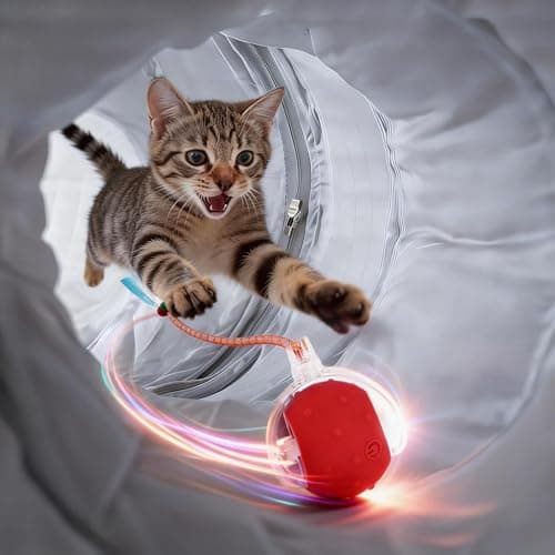 Catails Cat Tunnel Bed with 31 Pcs Interactive Cat Toys, Automatic Cat Toys for Indoor Cats Kittens, Cat Tube with Moving Ball, Grey view 3