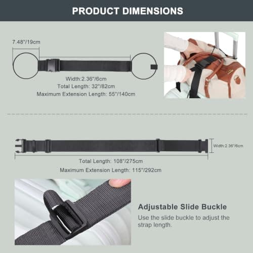 Vigorport Luggage Straps for Suitcases 3 PCS, Adjustable Elastic Tick Rope 2 Short & 1 Long Luggage Belt for Connecting Multiple Suitcases and Bags with Bottle Clip, Add A Bag Luggage Connector Strap view 6