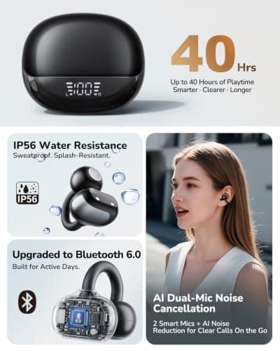 Ultra Open Ear Earbuds, 4g Clip On Wireless Headphones for Everyday Comfort | At 4g per earbud, soft silicone air cushions and flexible C-rings ease pressure while the open fit keeps ears feeling free. view 6