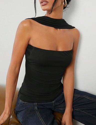 ACCPUR Ruched Strapless Halter Tube Top for Women Sexy Open Back Slim Fit Bandeau Shirt Sleeveless Off Shoulder Tank Clubwear view 3