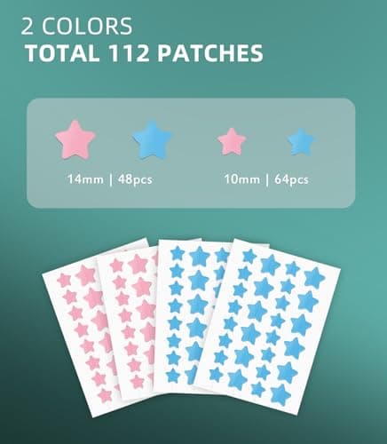 Jefusst Star Acne Patches 112 Counts, Pimple Patch Pimple Patches for Face Pimple Patches Stars Hydrocolloid Acne Patches Cute Zit Patches Healing Sticker, Blue and Pink view 2