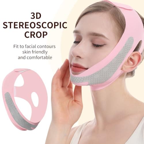 CGYISOL Graphene V Line Lifting Mask, Face Lifting Belt for Sleeping, Adjustable Lifting Straps, Double Chin Reducer, Jawline Physical Shaping Tool & Breathable Face Slimming Mask, Pink view 2