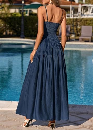 KIRUNDO Maxi Dresses for Women 2026 Summer Sleeveless Spaghetti Strap Long Flowy Beach Vacation Dress Boho A Line Sundress view 4