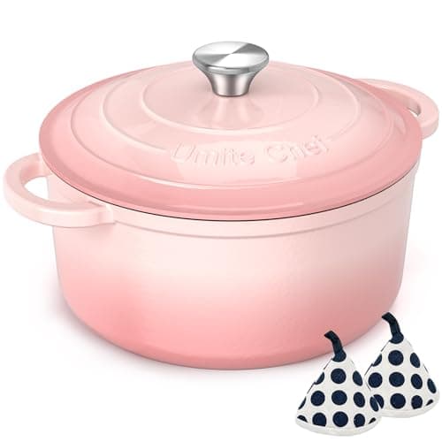 Umite Chef 5QT Enameled Cast Iron Dutch Oven Pot with Lid, Heavy-Duty Cookware for Bread Baking, Braising, Stews, Roasting, Wedding Registry Ideas & Gifts (Pink) view 1