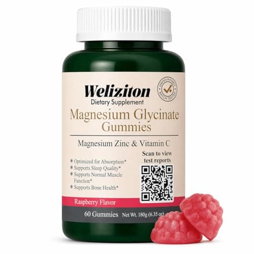 Weliziton Magnesium Glycinate Gummies 100mg -Magnesium Gummies for Adults with Zinc & Vitamin C, Gentle on Stomach, Sleep, Calm & Muscle Support, Sugar-Free Raspberry Flavor, 60 Count (30-Day Supply) — image 1