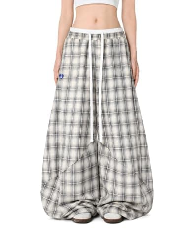 Aelfric Eden Plaid Baggy Sweatpants Women Double Waist Streetwear Y2K Unisex …