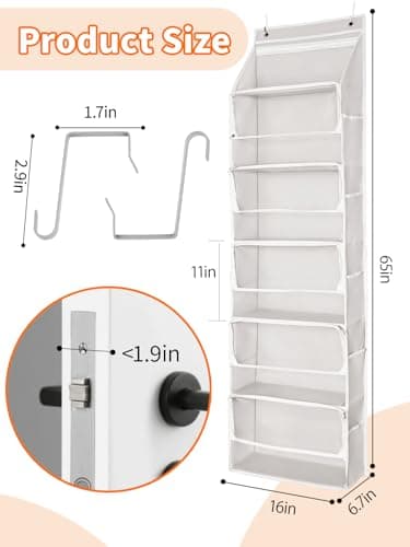 Over Door Stuffed Animal Storage, Zipper Closure Hanging Toy Organizer, Nylon Behind Door Organization, Clear Window Bathroom/Bedroom/Closet Holder Bag for Nursery Dorm Room Plush, 1Pack, 5 Tier，Beige view 3