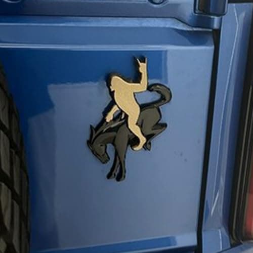 Bronco Sasquatch Emblem Overlay Decal, 3x4 Inch, Black Metallic, Weather-Resistant 3M Adhesive, 2021-2025 Models (Bronze Metallic, Rock Out) view 3