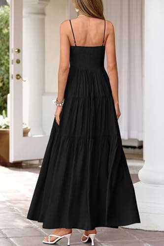 Okiwam Women's Summer Dress 2026 Casual Boho Sleeveless Spaghetti Strap Smocked Maxi Dress Ruffle Long Beach Sundresses view 3