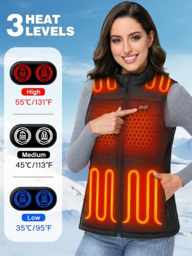 Heated Vest for Women with 16000mAh Power Bank, Lightweight Electric Vest | 9 Heating Zones, Dual Switches, 3 Heat Levels, Wind-Resistant, Water-Resistant, Machine Washable view 3