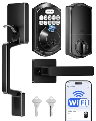 TEEHO TE012W-H WiFi Keypad Door Lock with Handle Set, Fingerprint Smart Locks, Front Door Keyless Entry, APP Remote & Voice Control, Digital Deadbolt with 2 Keys, Auto-Lock, Easy Install, Matte Black — image 1