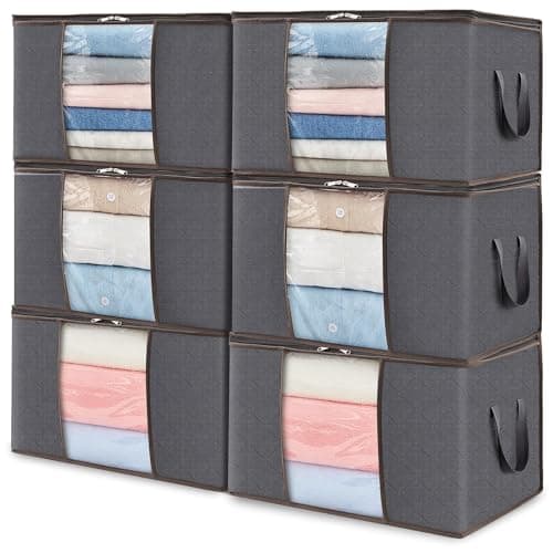Lifewit 6 Pack Clothes Storage Bins with Lids, Foldable Blanket Storage Bags with Zippers, Clear Window and Reinforced Handles, Closet and Organization for Clothing, Sweater, Comforter, Bedding view 4