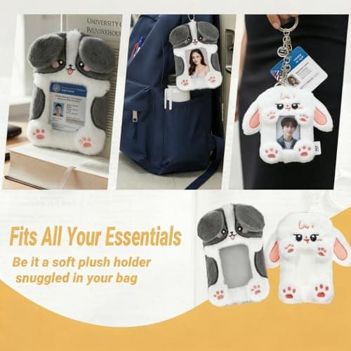 2PCS Cute Plush Photocard Holder with Keychain, Cartoon Animal Photo Sleeve ID Bank Badge Holder, Soft Idol Photo Protective Cover for Fans School Office, Best Christmas Birthday Gift view 6