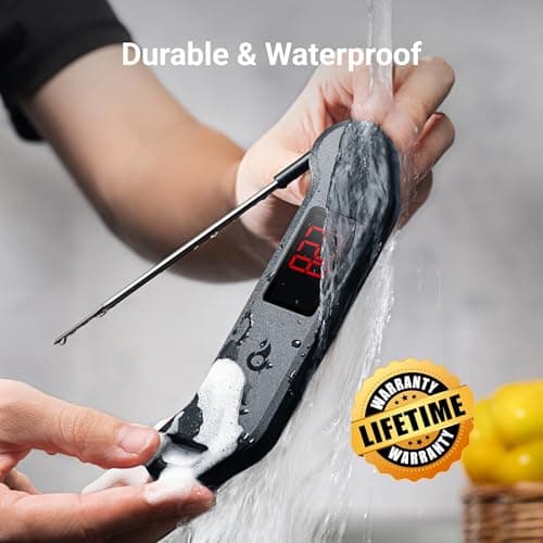 Professional Digital Meat Thermometer, 1 Sec Instant Read, ±0.5℉ Accuracy NIST&NSF Certified Food Thermometer, Auto-Rotate Bright LED Screen, Highly Waterproof Cooking Thermometer for Grill BBQ, Black view 6