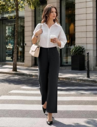 COPYLEAF Dress Pants Women Stretchy Work Pants Casual Flare Pull On Slacks view 4