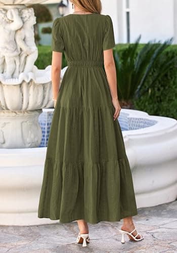 BTFBM Womens Summer Dresses 2026 V Neck Hollow Out Eyelet A Line Flowy Boho Beach Vacation Wedding Guest Maxi Dress view 3