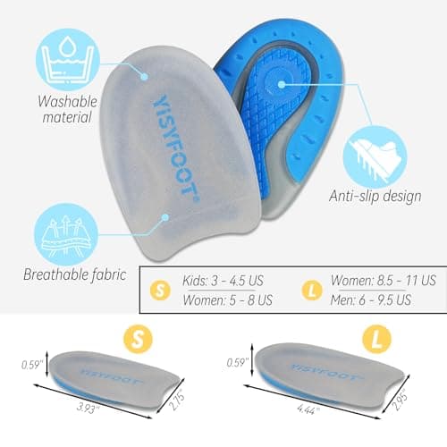 YISYFOOT Heel Cups for Heel Pain Relief, Gel Heel Pads for Shock-Absorbing, Shoes Inserts for Achilles Tendonitis, Bone Spurs, Women & Men Comfort (Blue, Small) view 4