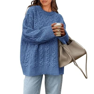 Okiwam Women's Oversized Sweaters Crewneck Cable Knit Pullover Casual Loose Fall Outfits Spring Fashion Clothes 2026