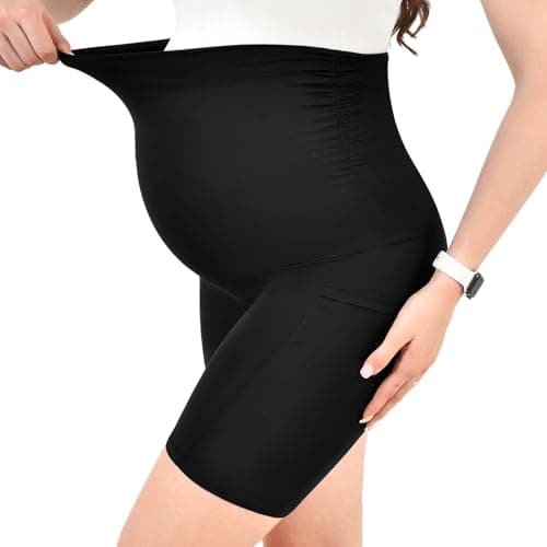 Walifrey Women's Maternity Shorts with Pockets Over The Belly,Pregnancy Yoga Pants Activewear Biker Shorts Casual view 3