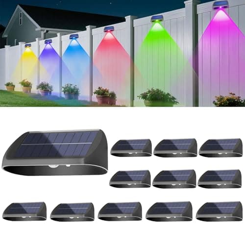EGOBOO Solar Fence Lights Outdoor Waterproof 12 Pack, 7 Fixed Colors＆RGB Cycling Mode for Holiday Decor, Outside Solar Powered Backyard Lighting for Deck/Wall/Railing/Step/Patio/Pool Porch — image 1