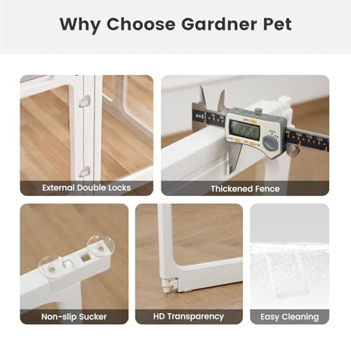 Clear Acrylic Dog Playpen - 50 x 50 Inch, 24" H 12 Planes Transparent Dog Fence Indoor, Sturdy Pet Pen for Puppy/Small Dog/Rabbit/Pig, Easy Assemble & Cleaning Plastic Whelping Box Enclosure, White view 6