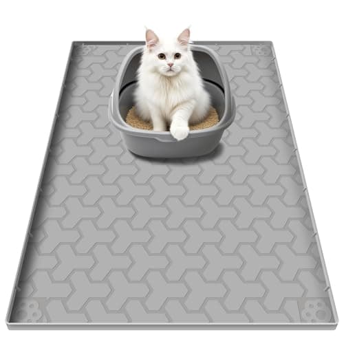 Silicone Cat Litter Mat, Large 34"x22", Foldable and Easy to Clean, Waterproof, Leak-Proof, and Urine-Proof, Protects Floors, Suitable for Indoor Litter Box Mats.(Gray)