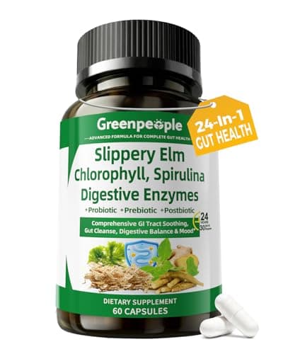 GREENPEOPLE Digestive Enzymes for Women & Men - Gentle Gut Health & Cleanse Capsule with Slippery Elm, Chlorophyll, Spirulina, Probiotics Complex - Complete Sensitive Gut Supplement 60 Ct 30 Days Use — image 1