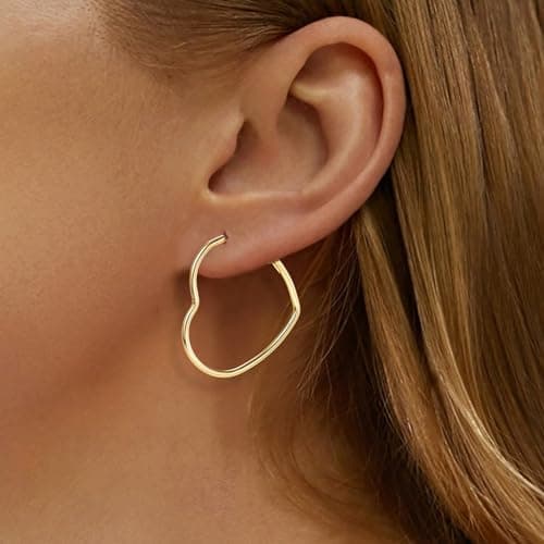 XIUQILAI Heart Earrings for Women, 14K Plated Gold/Silver Big Small Stainless Steel Hoops Earrings, Fashion Hypoallergenic Lightweight Heart Shape Jewelry 30/40/50/60mm view 2